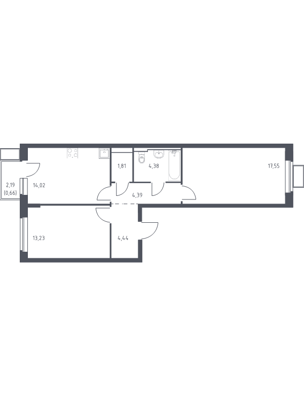 2 ккв 60,5 м²