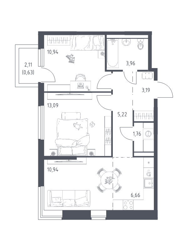 3 ккв (Евро) 56,4 м²