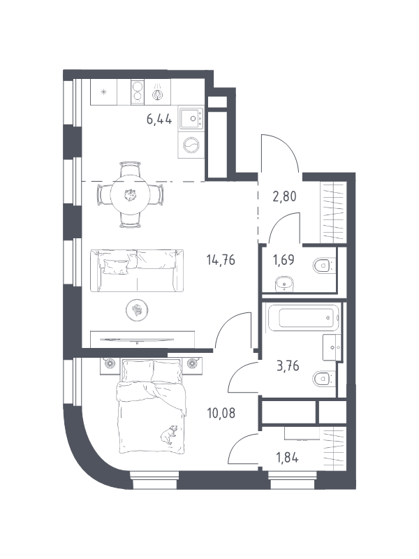 2 ккв (Евро) 41,4 м²