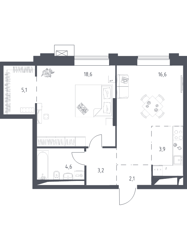 2 ккв (Евро) 54 м²