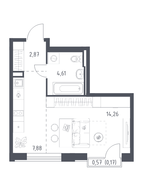 Студия 29,8 м²