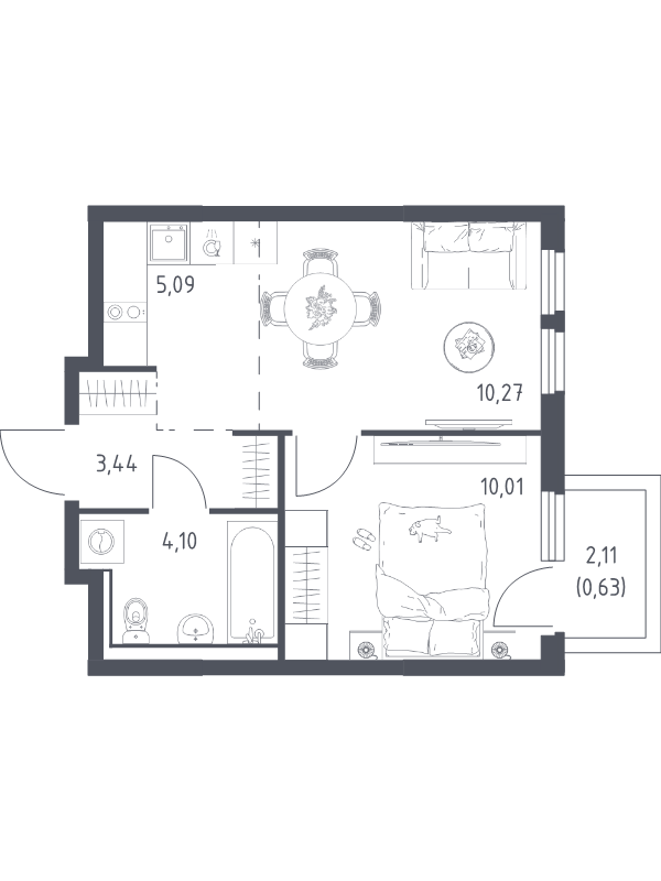 2 ккв (Евро) 33,5 м²