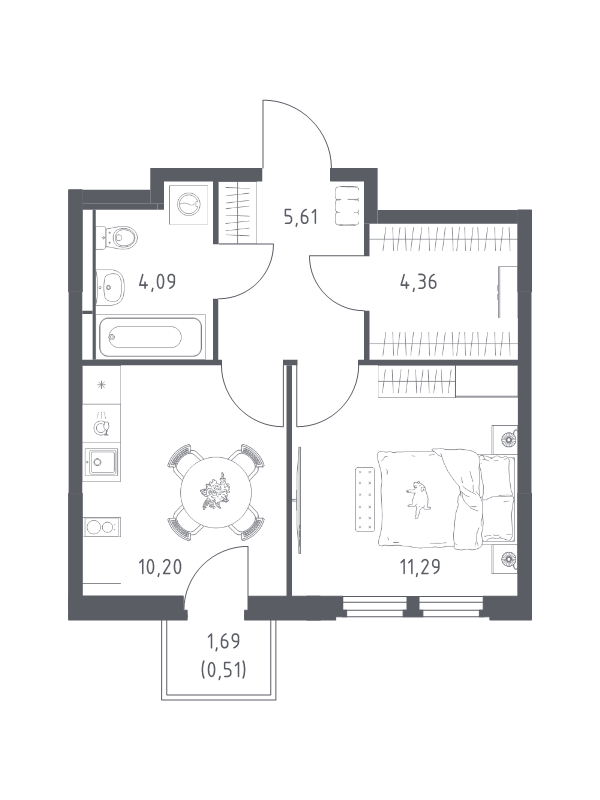 1 ккв 36,1 м²