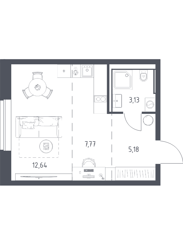 Студия 28,7 м²