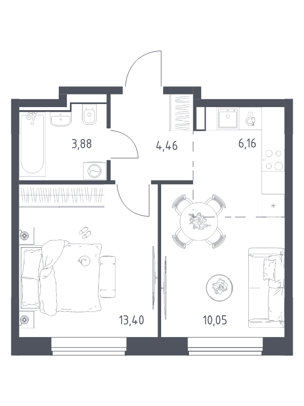 2 ккв (Евро) 38 м²