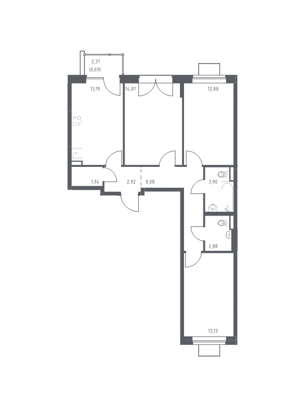 3 ккв 74,4 м²