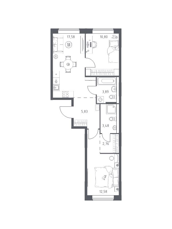 3 ккв (Евро) 56,9 м²