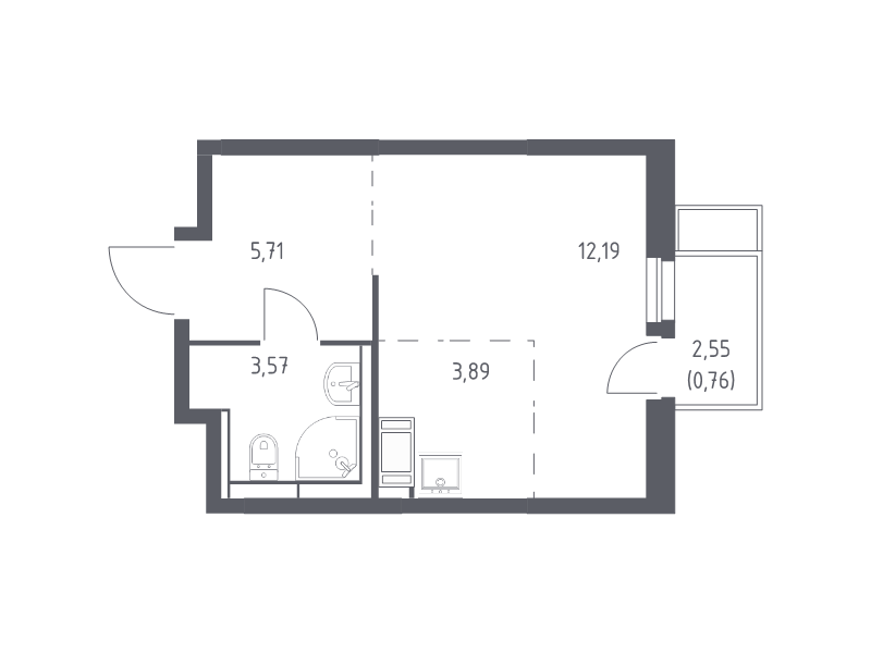 Студия 26,1 м²
