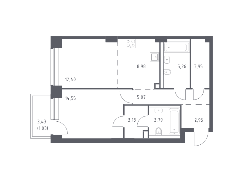 2 ккв (Евро) 61,2 м²