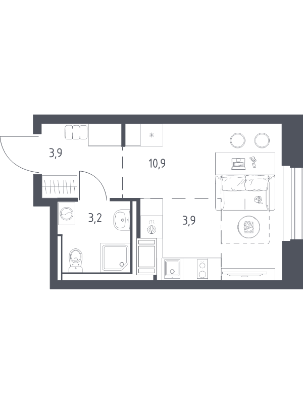 Студия 21,4 м²