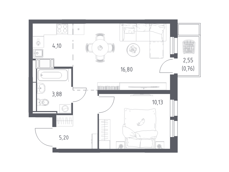 2 ккв (Евро) 40,9 м²