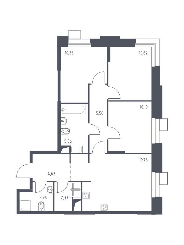 4 ккв (Евро) 73 м²