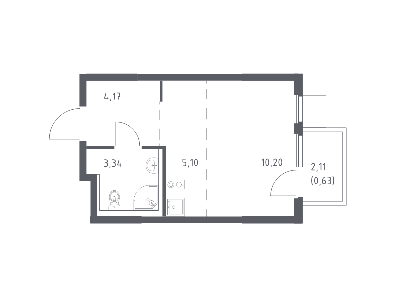 Студия 23,4 м²
