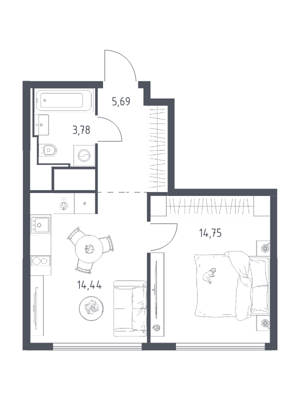 1 ккв 38,7 м²