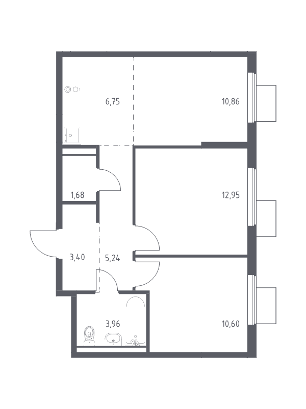 3 ккв (Евро) 55,4 м²