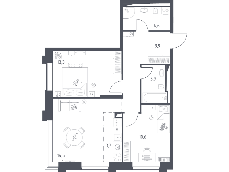 3 ккв (Евро) 60,4 м²