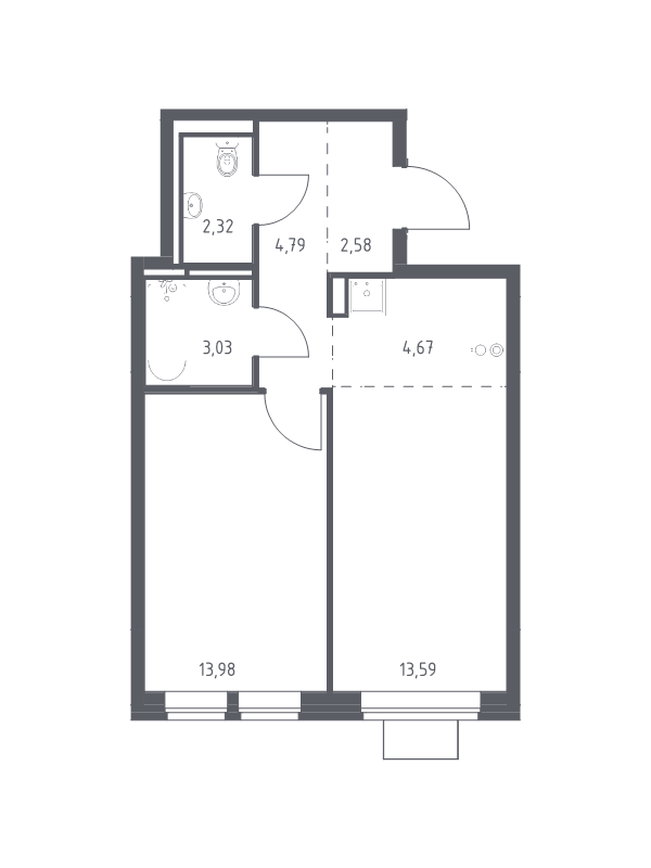 2 ккв (Евро) 45 м²