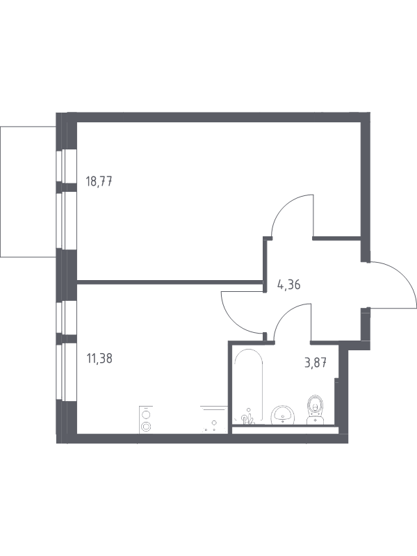 1 ккв 38,4 м²