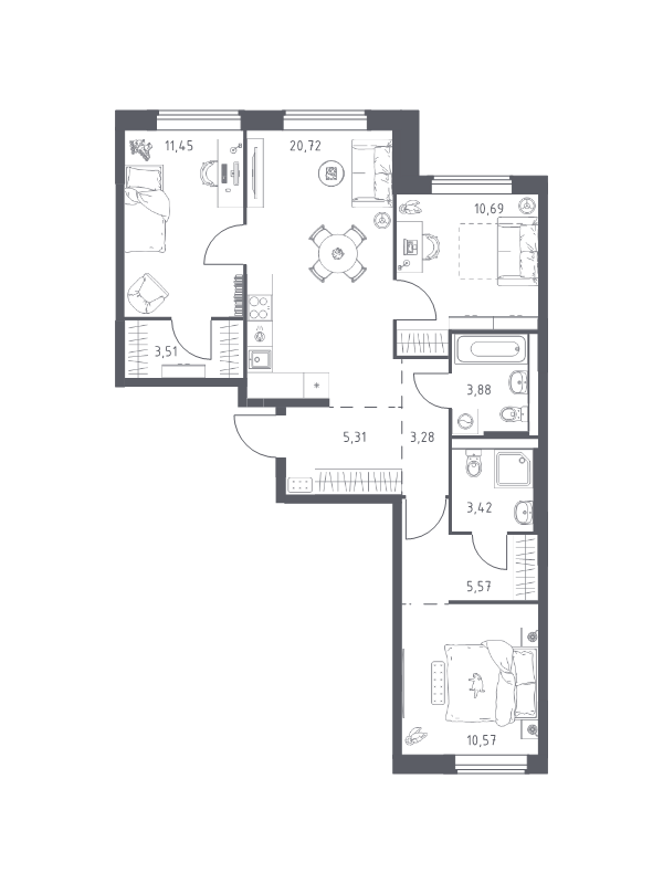 4 ккв (Евро) 78,4 м²