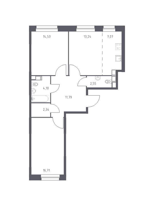 3 ккв (Евро) 72,3 м²