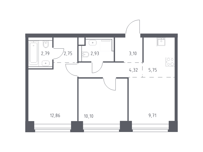 3 ккв (Евро) 54,3 м²