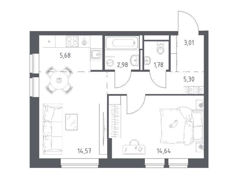 2 ккв (Евро) 48 м²