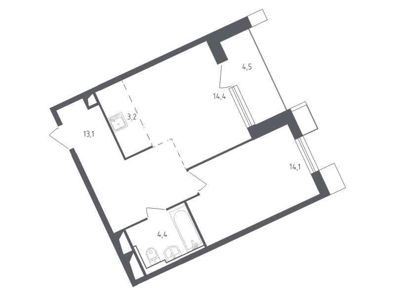 2 ккв (Евро) 53,4 м²