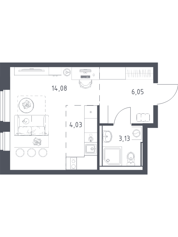 Студия 27,3 м²