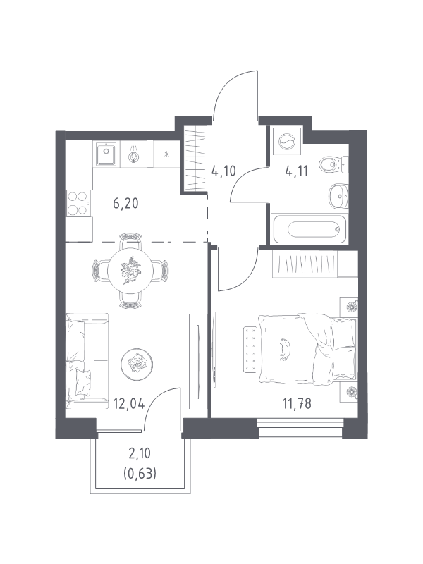 2 ккв (Евро) 38,9 м²