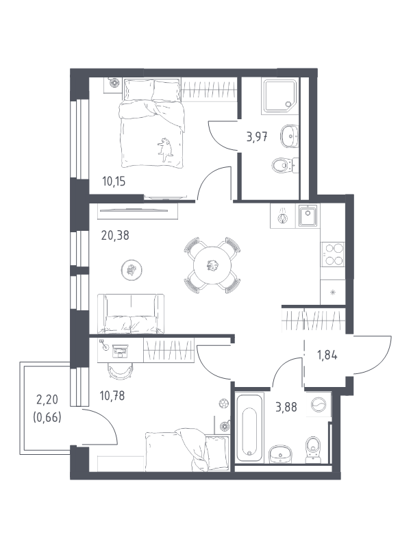 3 ккв (Евро) 51,7 м²