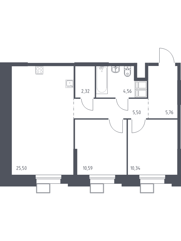 3 ккв (Евро) 64,9 м²
