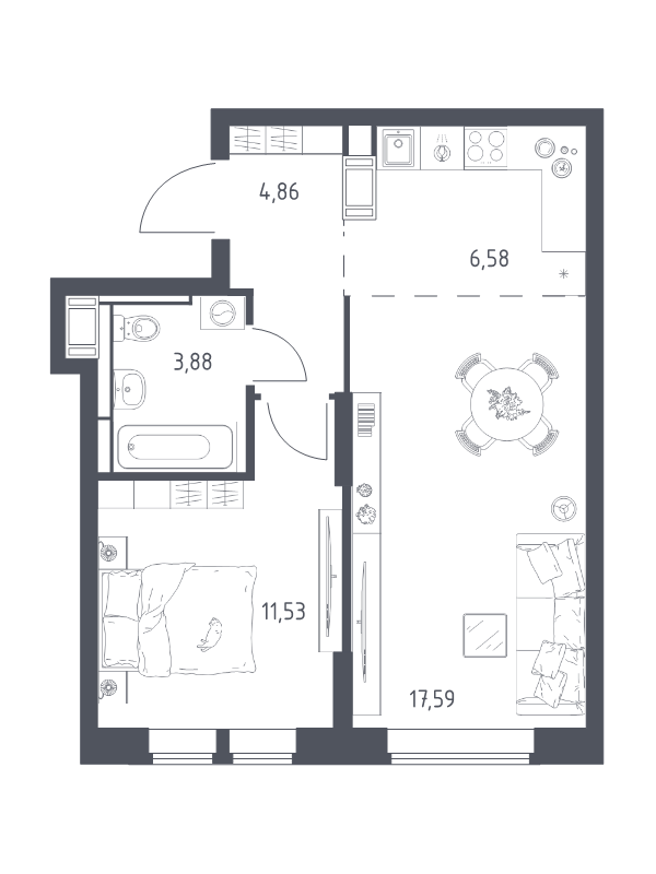2 ккв (Евро) 44,4 м²