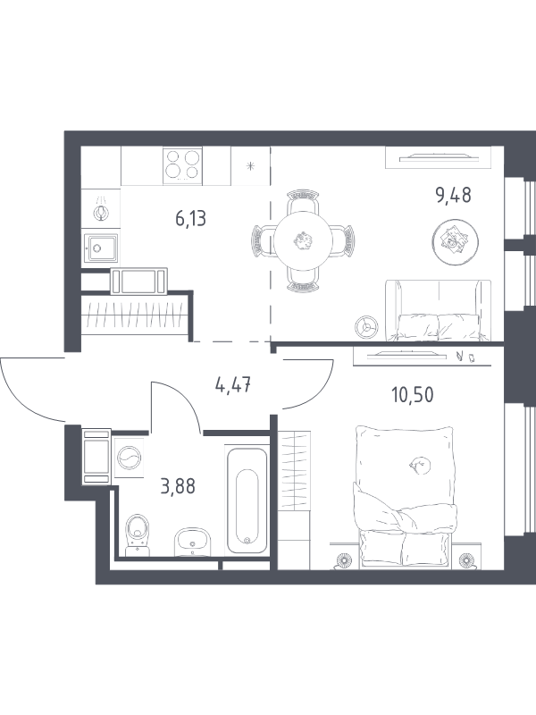 2 ккв (Евро) 34,5 м²
