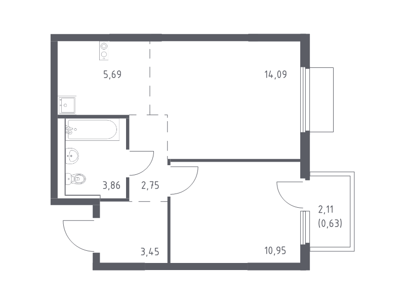 2 ккв (Евро) 41,4 м²
