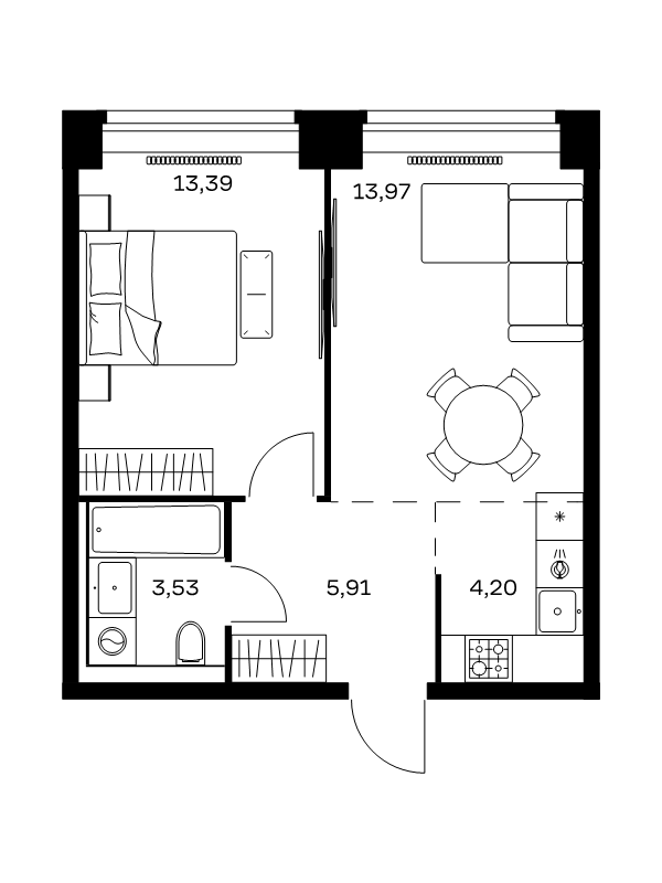 2 ккв (Евро) 41 м²