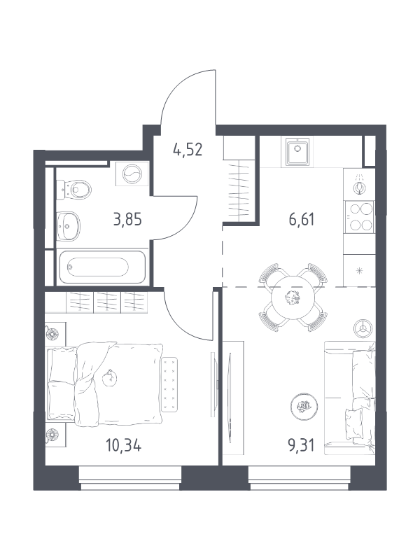 2 ккв (Евро) 34,6 м²