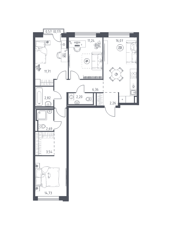 4 ккв (Евро) 73,8 м²