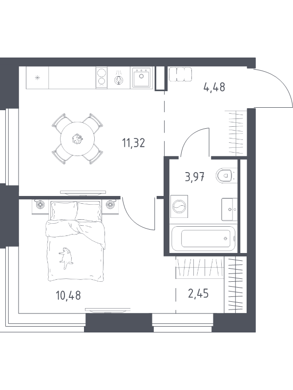 1 ккв 32,7 м²