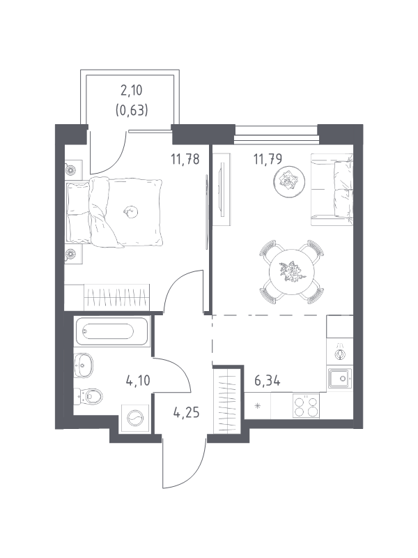 2 ккв (Евро) 38,9 м²
