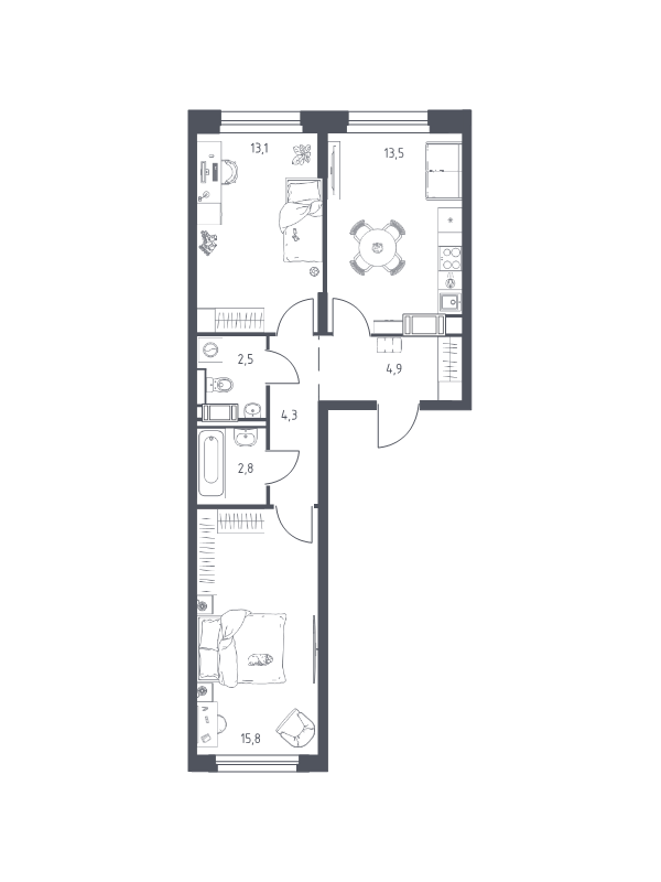 2 ккв 55,7 м²
