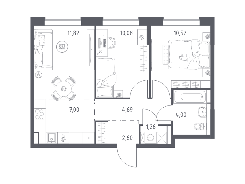 3 ккв (Евро) 52 м²