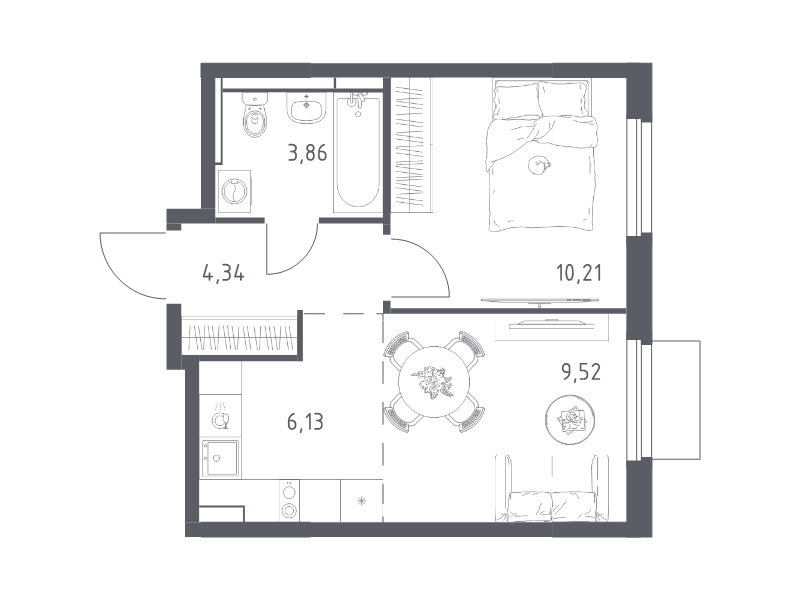 2 ккв (Евро) 34,1 м²