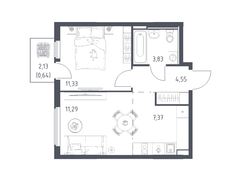 2 ккв (Евро) 39 м²