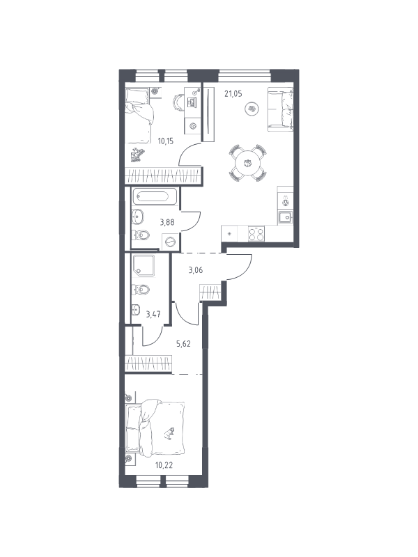 3 ккв (Евро) 57,5 м²