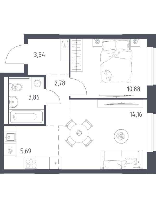 2 ккв (Евро) 40,9 м²