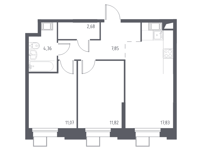 3 ккв (Евро) 55,8 м²