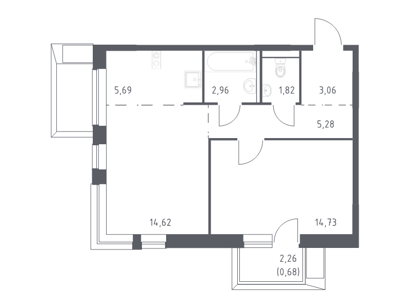 2 ккв (Евро) 48,8 м²