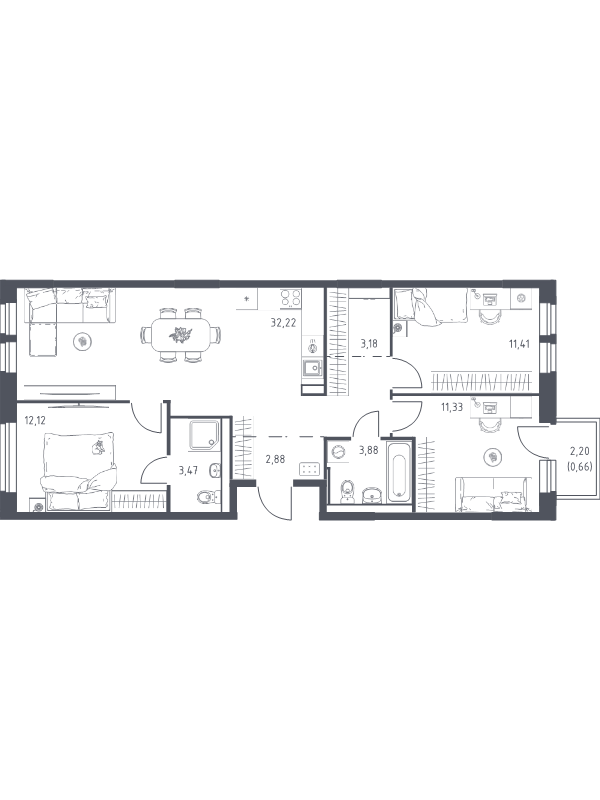 4 ккв (Евро) 81,2 м²