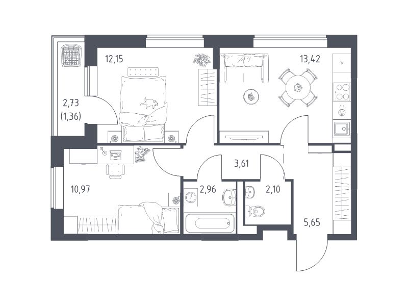 2 ккв 52,2 м²