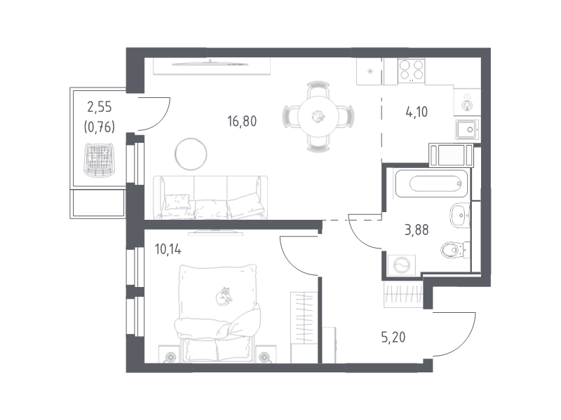 2 ккв (Евро) 40,9 м²